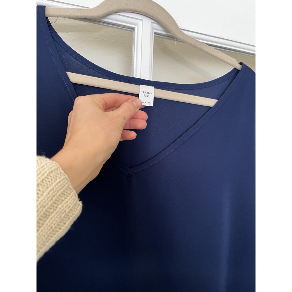 Women's Navy Blue Ruffle Striped Sleeve Mini Sun Dress‎ V Neck Plus Size 4 XL - Picture 3 of 8